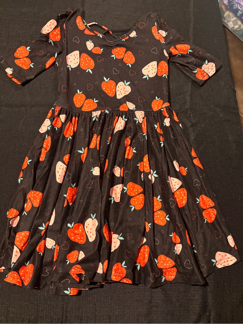 Dot Dot Smile Black Dress with Red Strawberry Print
